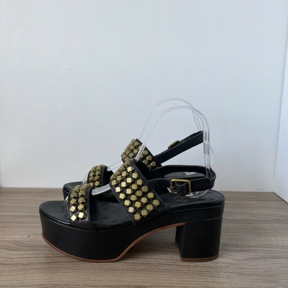 ASH Sandal Platform Black Leather Studded Sz 37/ 7 US Women❤️ - Picture 1 of 8